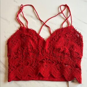 Free People Red Lace Crop Top XS - NWT